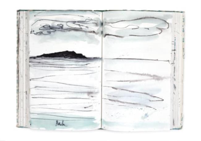 Watercolour painting of an island in the sea